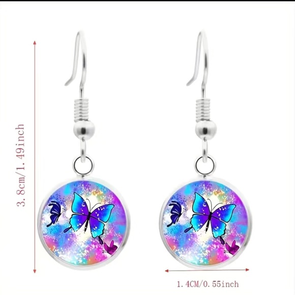 🆕❗️ Creative Cute Butterfly Round Pendant Necklace & Bracelet & Earrings Set - Picture 4 of 6